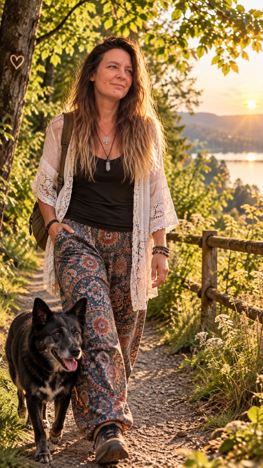 Sabine und Marla gemeinsam auf einem sonnigen Naturweg